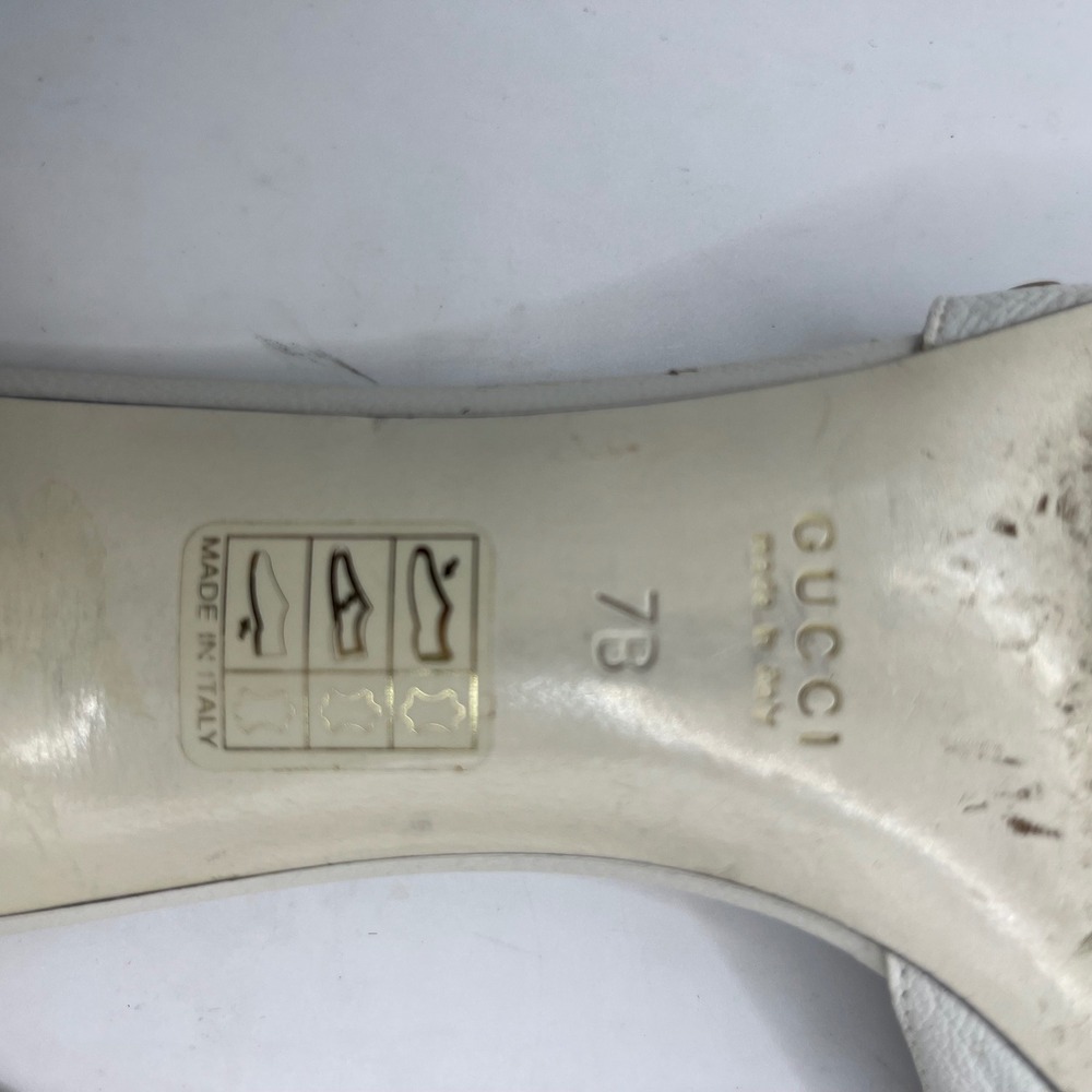 Gucci White Leather Studded Buckle Slide Heels Sandals‎ Women's Size 7B - Picture 8 of 8